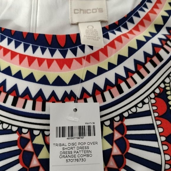 Chico's Size 4 Multicolor Sleeveless Sheath Tribal Disc Dress - Picture 9 of 9
